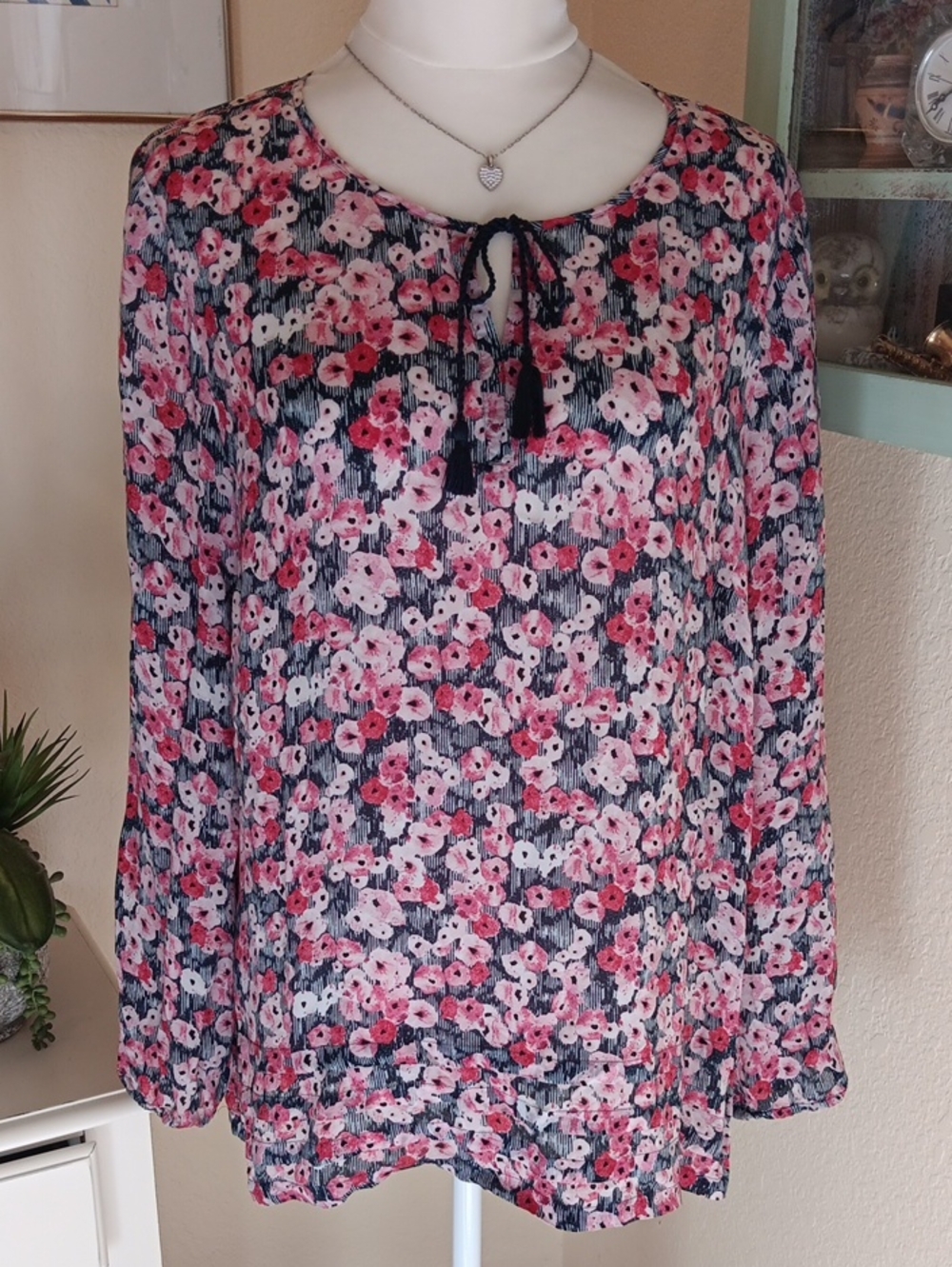 J. Jill Women's Pink Floral Tie-Front Long Sleeve Blouse